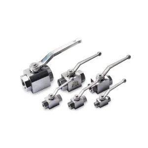Hydraulic ball valves with lever handles in several sizes